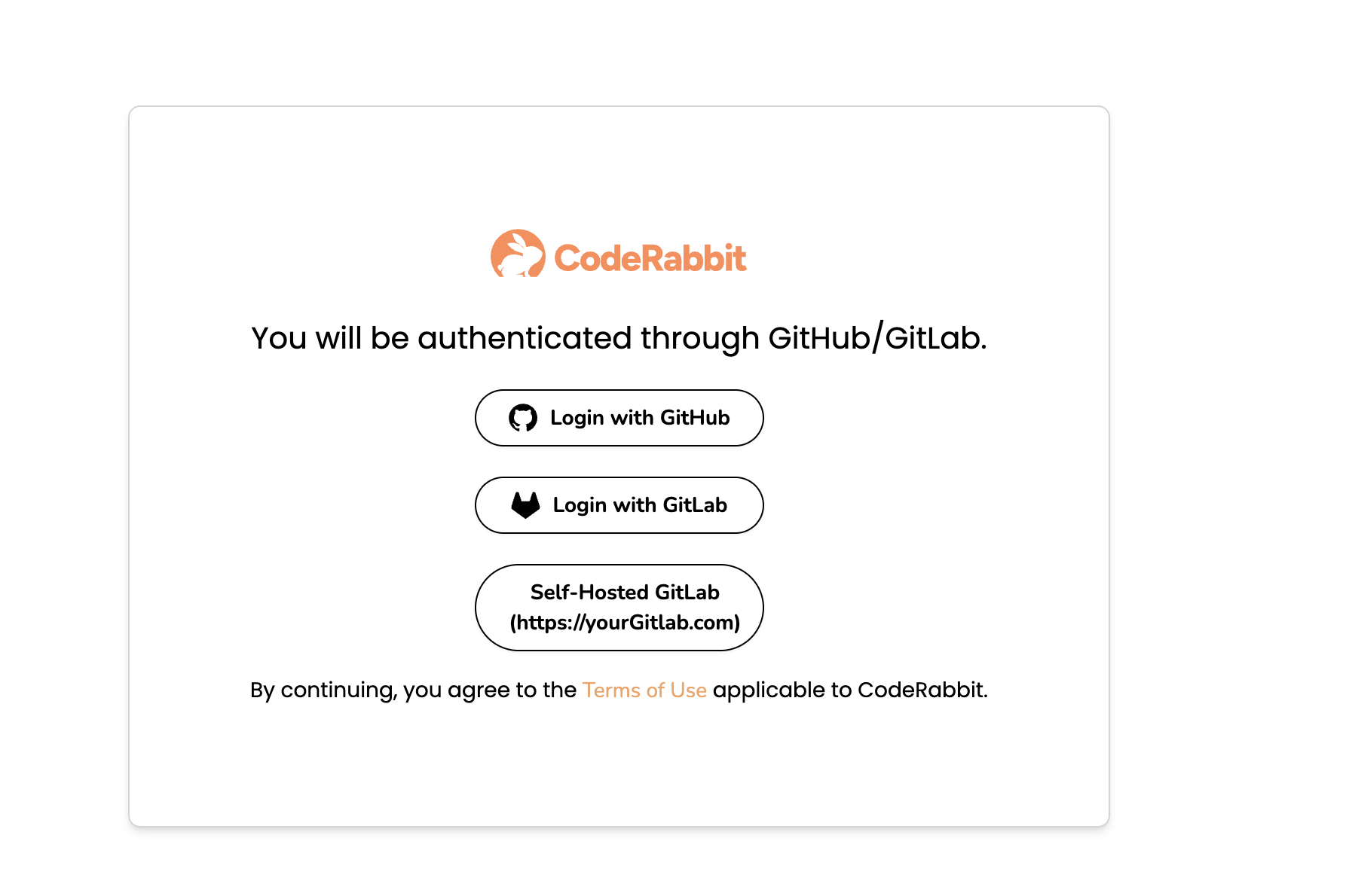 CodeRabbit authentication options page